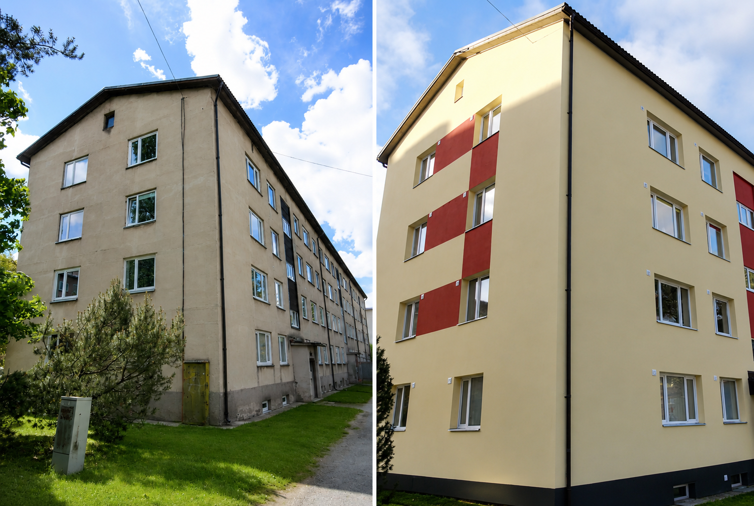Mahlamäe tn 3 facade before and after renovation