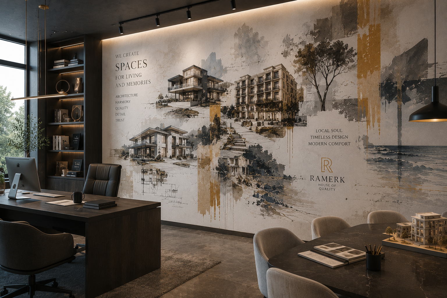 Architectural mural in an executive office