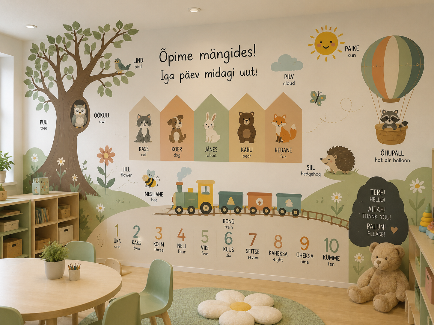 Educational mural in a children's learning space